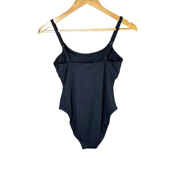 Andie Amalf Ribbed One-Piece Swimsuit Size Small Black Full Back Coverage - Picture 2 of 6